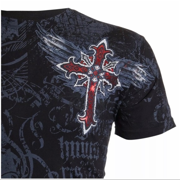 Archaic Affliction Men's T-Shirt RED FLAG Cross Wings Biker Black S-5XL - Picture 5 of 7